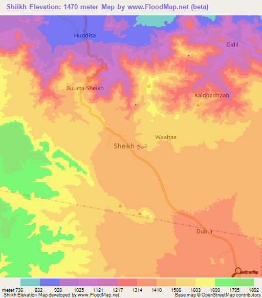 Shiikh,Somalia Elevation Map