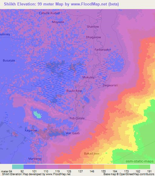 Shiikh,Somalia Elevation Map