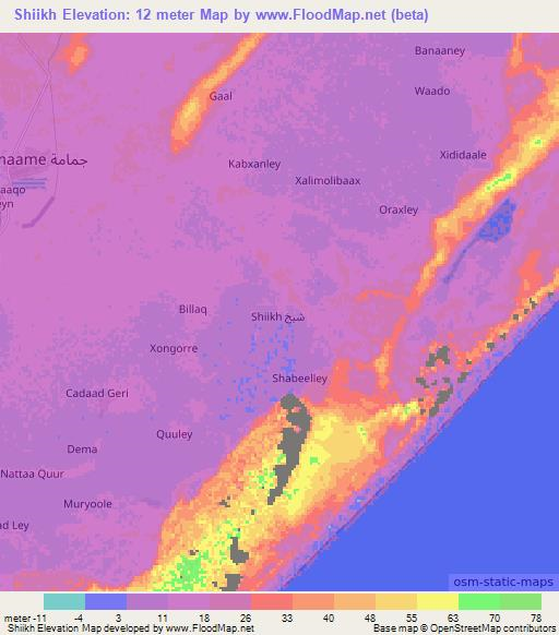 Shiikh,Somalia Elevation Map