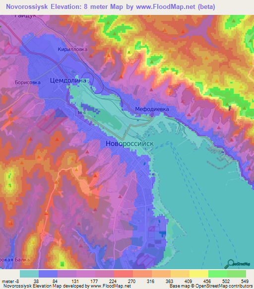 Novorossiysk,Russia Elevation Map