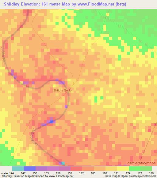 Shiidlay,Somalia Elevation Map