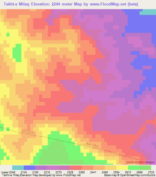 Takht-e Milaq,Iran Elevation Map