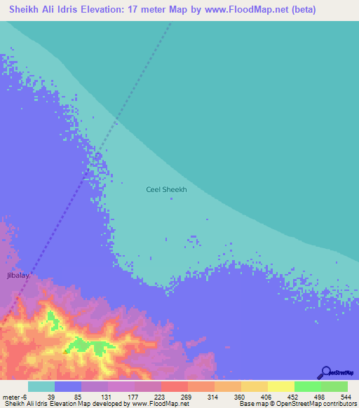 Sheikh Ali Idris,Somalia Elevation Map
