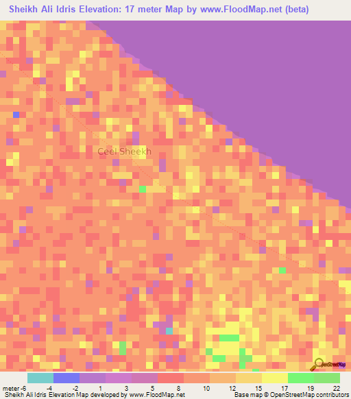 Sheikh Ali Idris,Somalia Elevation Map