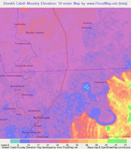 Sheekh Cabdi Muudey,Somalia Elevation Map