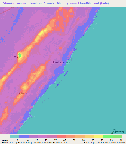 Sheeka Lasaay,Somalia Elevation Map