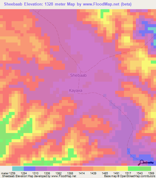 Sheebaab,Somalia Elevation Map