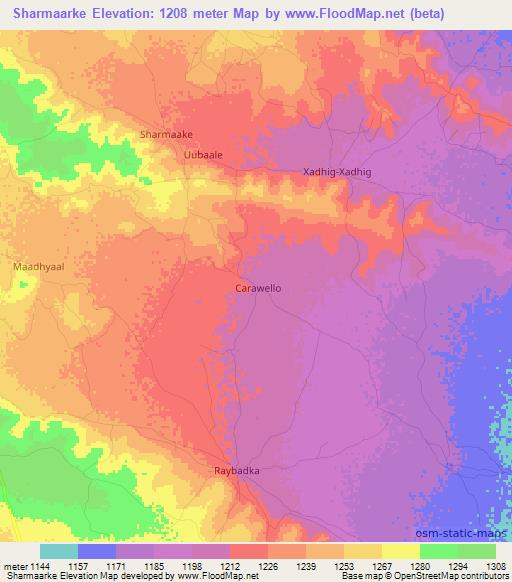 Sharmaarke,Somalia Elevation Map