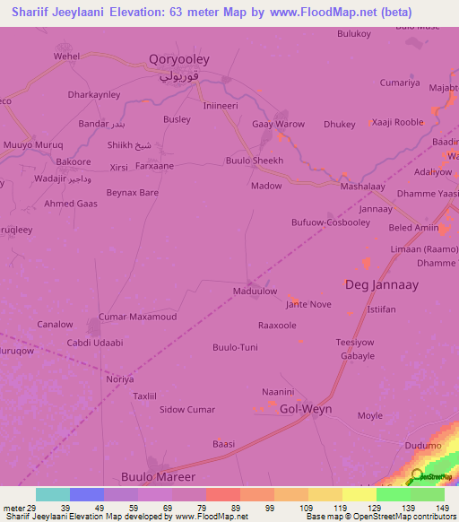 Shariif Jeeylaani,Somalia Elevation Map