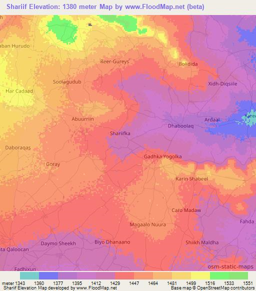 Shariif,Somalia Elevation Map