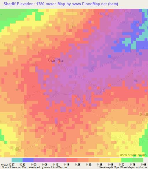 Shariif,Somalia Elevation Map