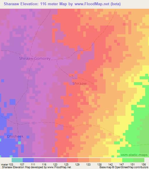 Sharaaw,Somalia Elevation Map