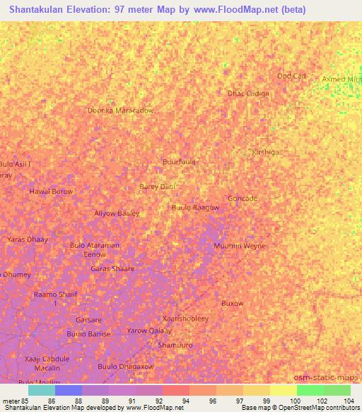 Shantakulan,Somalia Elevation Map