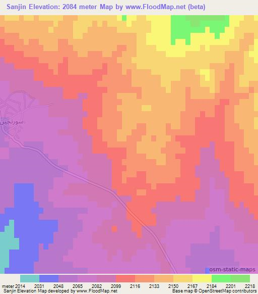 Sanjin,Iran Elevation Map