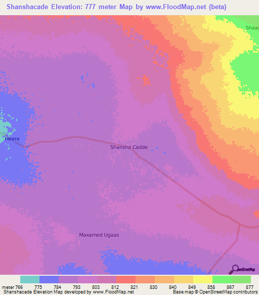 Shanshacade,Somalia Elevation Map