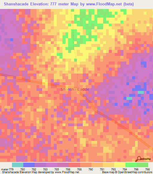 Shanshacade,Somalia Elevation Map