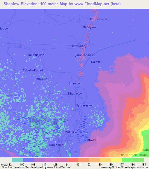 Shanlow,Somalia Elevation Map