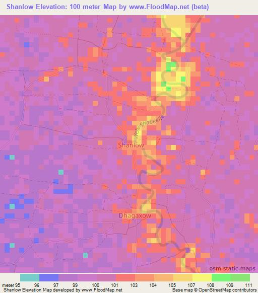 Shanlow,Somalia Elevation Map