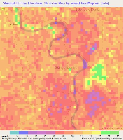 Shangal Duniya,Somalia Elevation Map