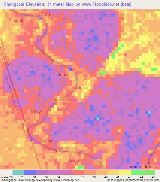Shangaani,Somalia Elevation Map