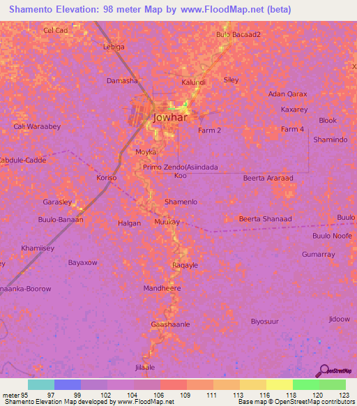 Shamento,Somalia Elevation Map