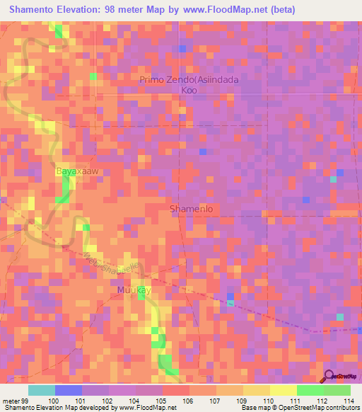 Shamento,Somalia Elevation Map