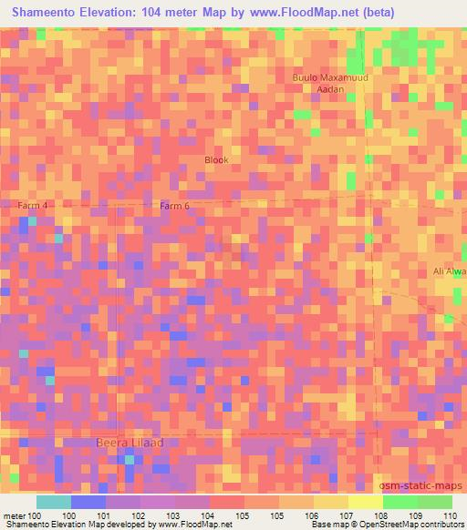 Shameento,Somalia Elevation Map