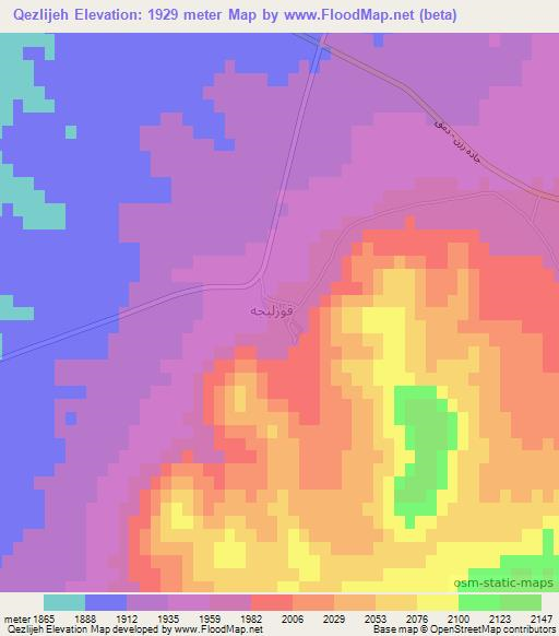 Qezlijeh,Iran Elevation Map