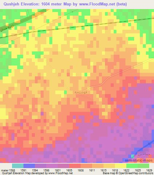Qushjeh,Iran Elevation Map