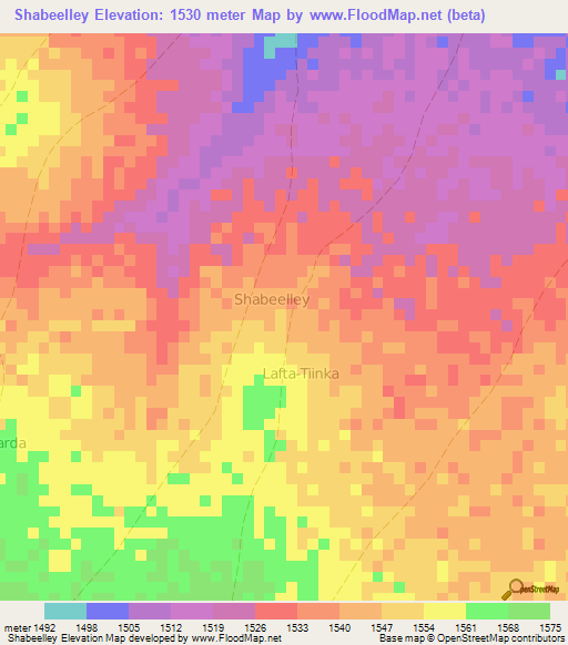 Shabeelley,Somalia Elevation Map
