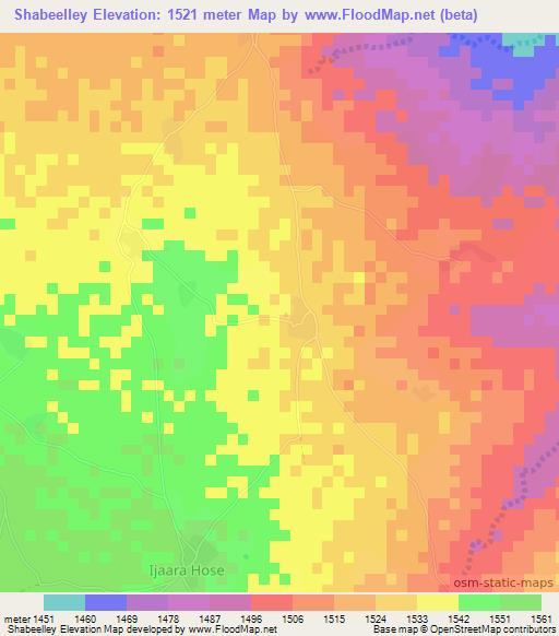 Shabeelley,Somalia Elevation Map
