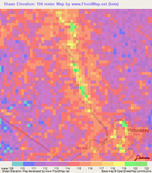 Shaan,Somalia Elevation Map