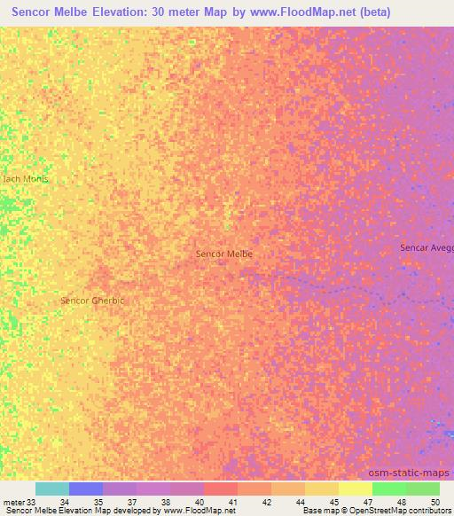 Sencor Melbe,Somalia Elevation Map