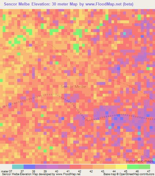 Sencor Melbe,Somalia Elevation Map