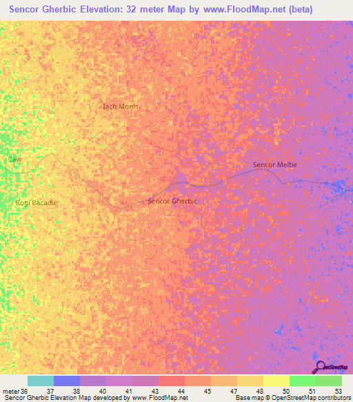 Sencor Gherbic,Somalia Elevation Map