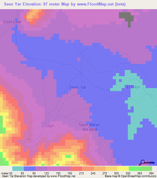 Seen Yar,Somalia Elevation Map