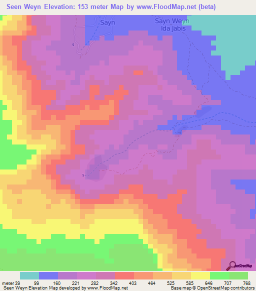 Seen Weyn,Somalia Elevation Map