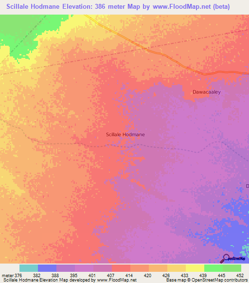 Scillale Hodmane,Somalia Elevation Map