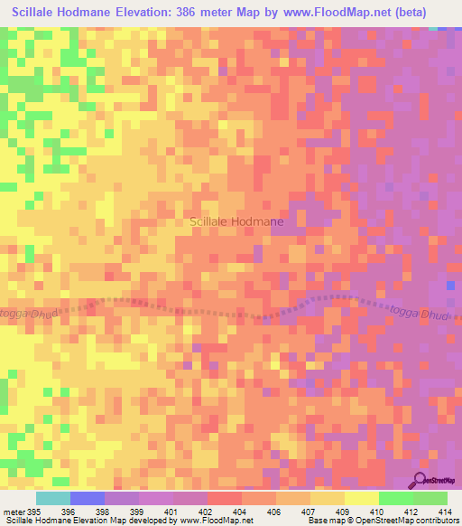 Scillale Hodmane,Somalia Elevation Map