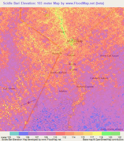 Scidle Bari,Somalia Elevation Map