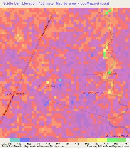 Scidle Bari,Somalia Elevation Map