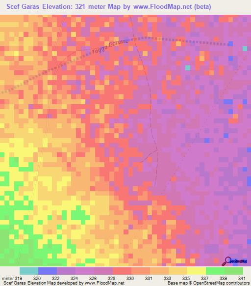 Scef Garas,Somalia Elevation Map