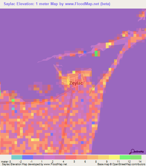 Saylac,Somalia Elevation Map