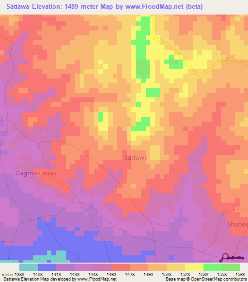 Sattawa,Somalia Elevation Map