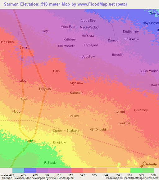 Sarman,Somalia Elevation Map