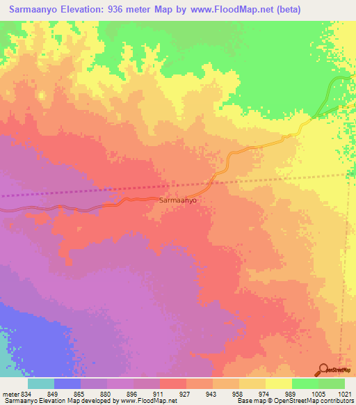 Sarmaanyo,Somalia Elevation Map