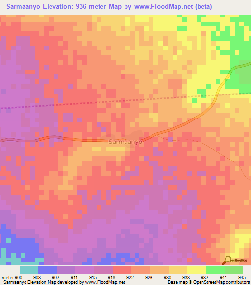 Sarmaanyo,Somalia Elevation Map
