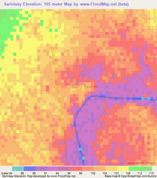 Sarinleey,Somalia Elevation Map