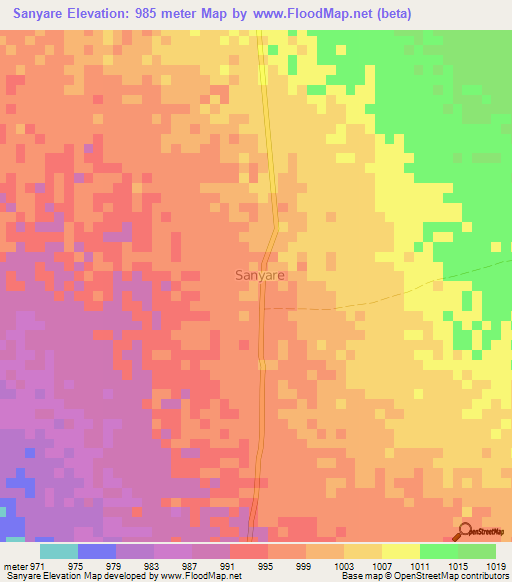 Sanyare,Somalia Elevation Map