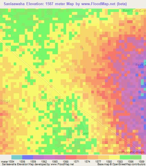 Sanlaawaha,Somalia Elevation Map